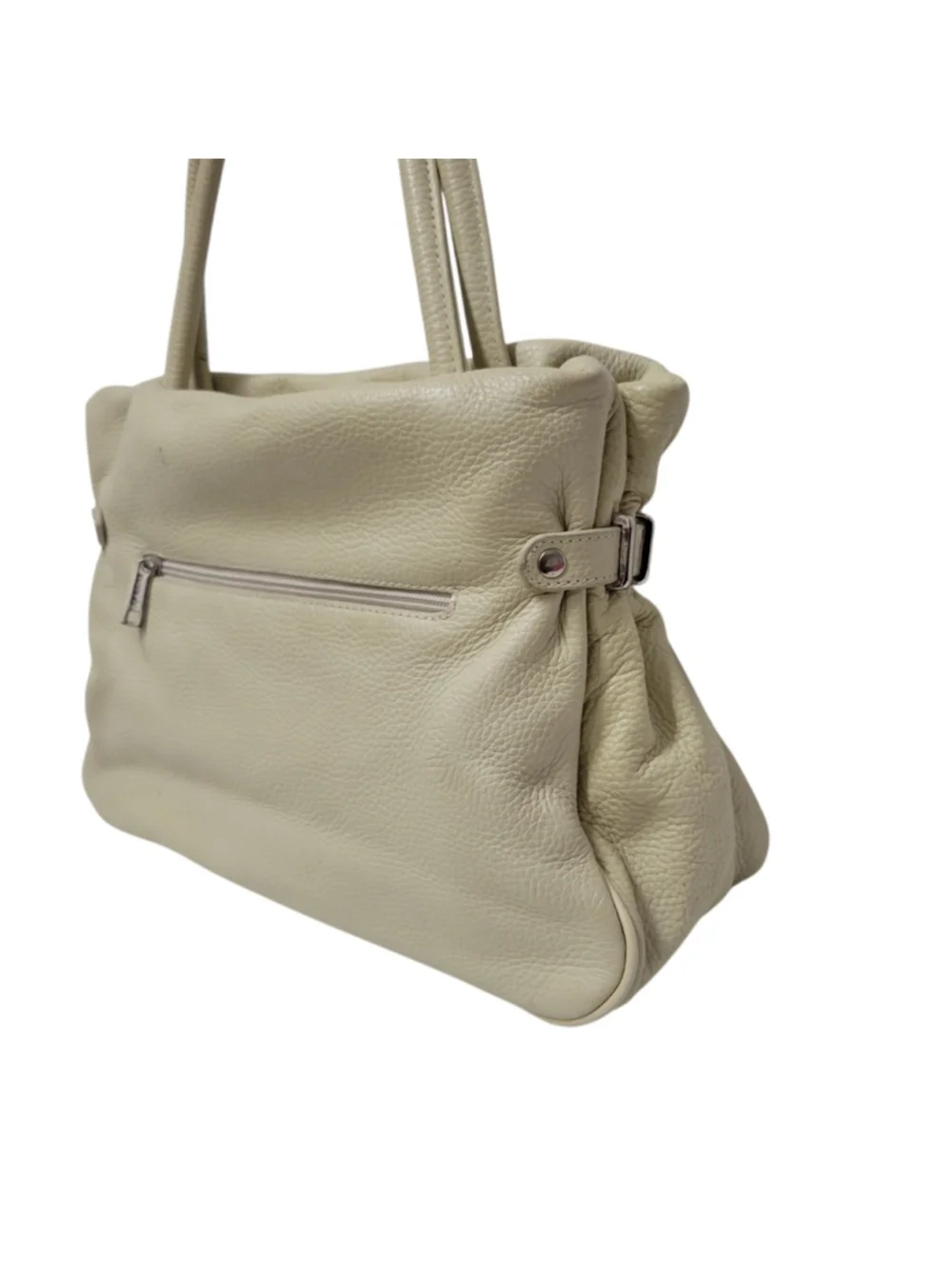 Phynes Paris Women's Beige Leather Double-Handle Leather Satchel Bag Purse